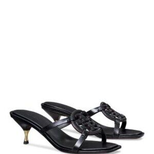 NIB Tory Burch Geo Bombe Miller Low Heel Sandal -BLACK